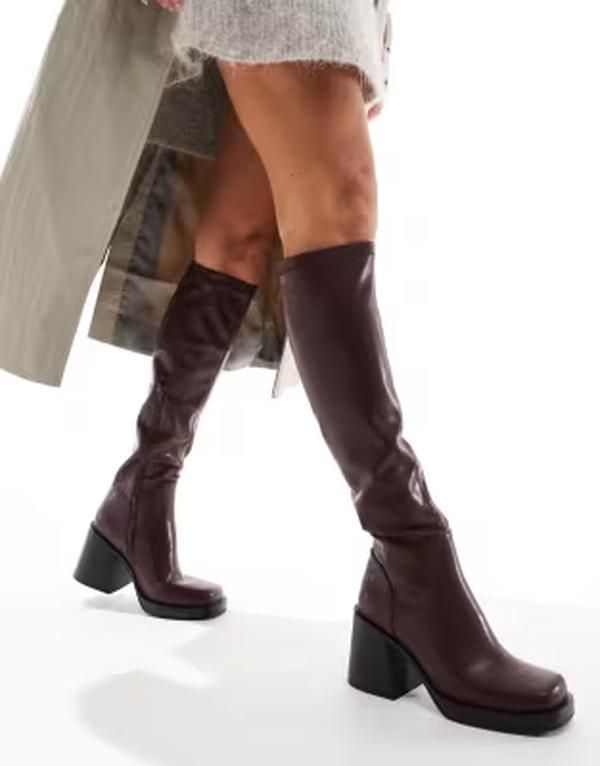 シュー レディース ブーツ・レインブーツ ヒール schuh Danielle block heel knee boots in wine ワイン 28,712円