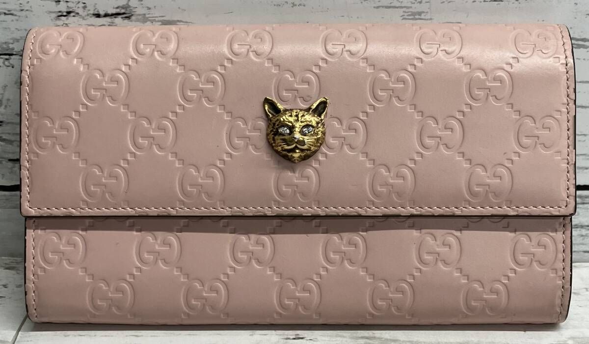 GUCCI／グッチシマ・リネアキャット／グッチ／猫／548055・0416／ラウンドファスナー長財布
