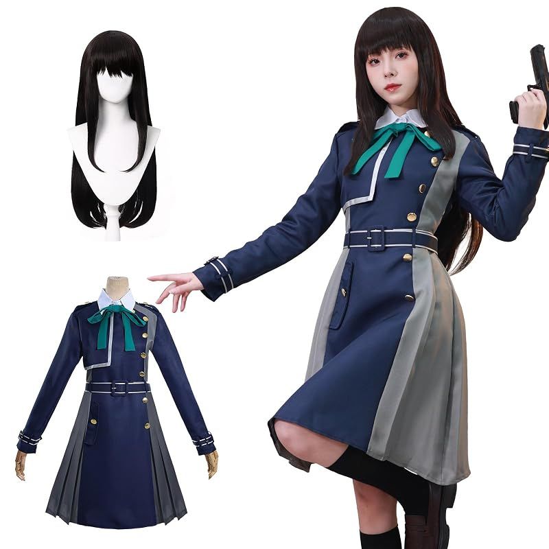 【新品】 [神併良品] Lycoris Recoil 井ノ上 たきな コスプレ衣装 制服 ウィッグ付き リコリス・リコイル キャラ cosplay イベンド 大人用 仮装 文化祭 コスチューム ステージ服(井ノ上 たきな制服 ウィッグ付き, M) neww 1