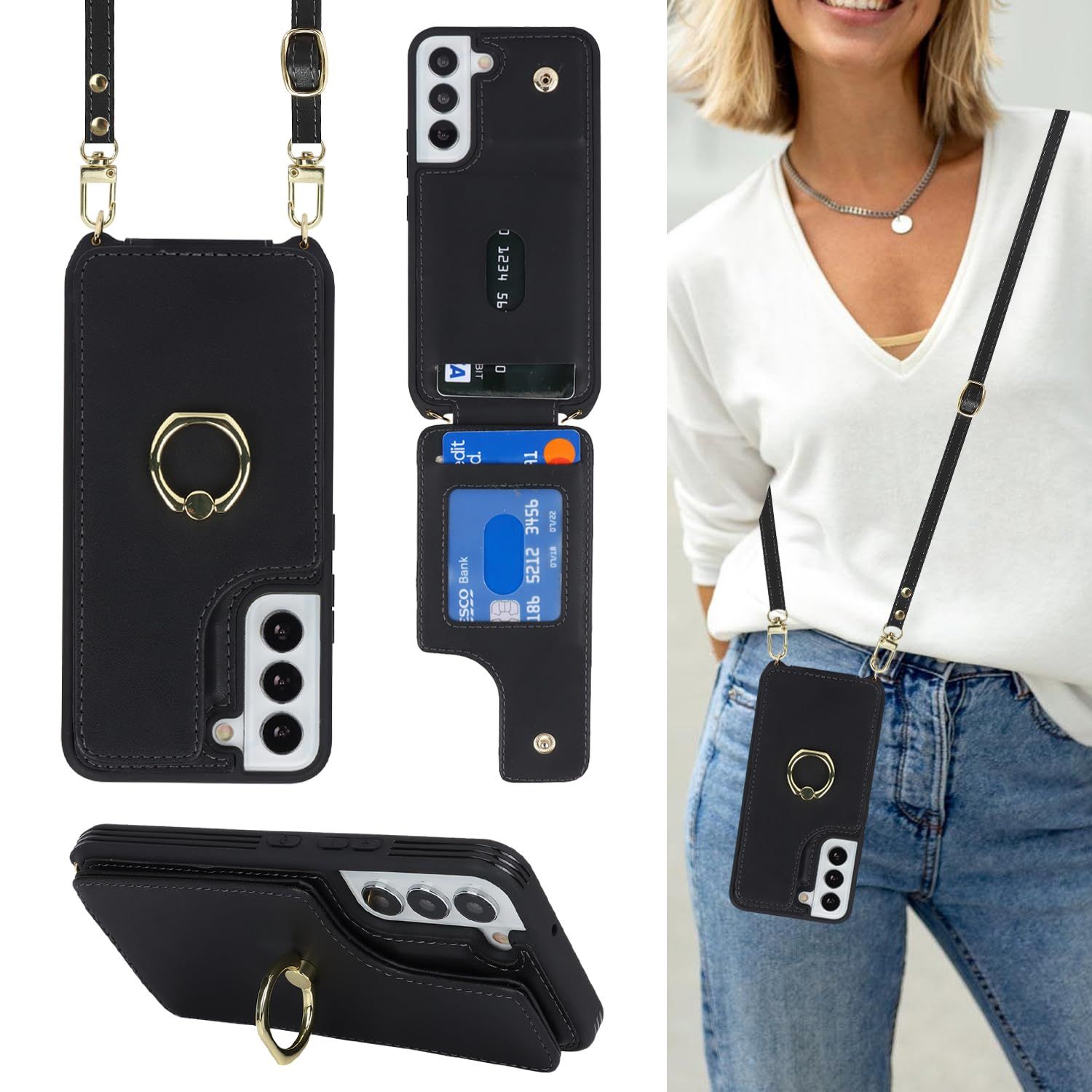 Shoulder Shoulder Shoulder Crossbody Case Case with Back Pockets [Open Up and Down] Galaxy Cell Phone S22 S22 Notebook Case [RFID Function] Galaxy S22 S22 Smartphone 5G 5G 5G Wallet Case Galaxy