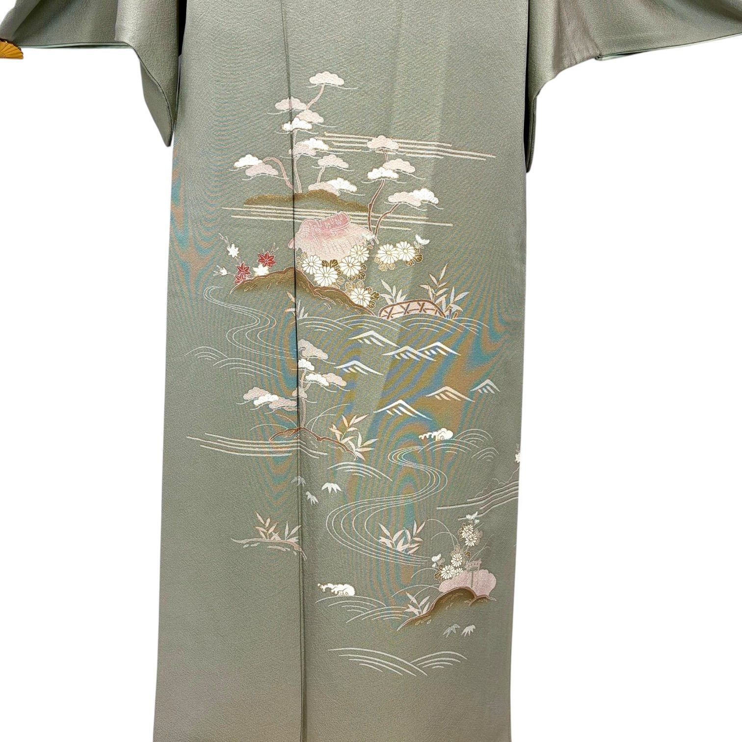 正絹】訪問着 5点セット（着物・袋帯・帯揚げ・帯締め・重ね衿）幅広