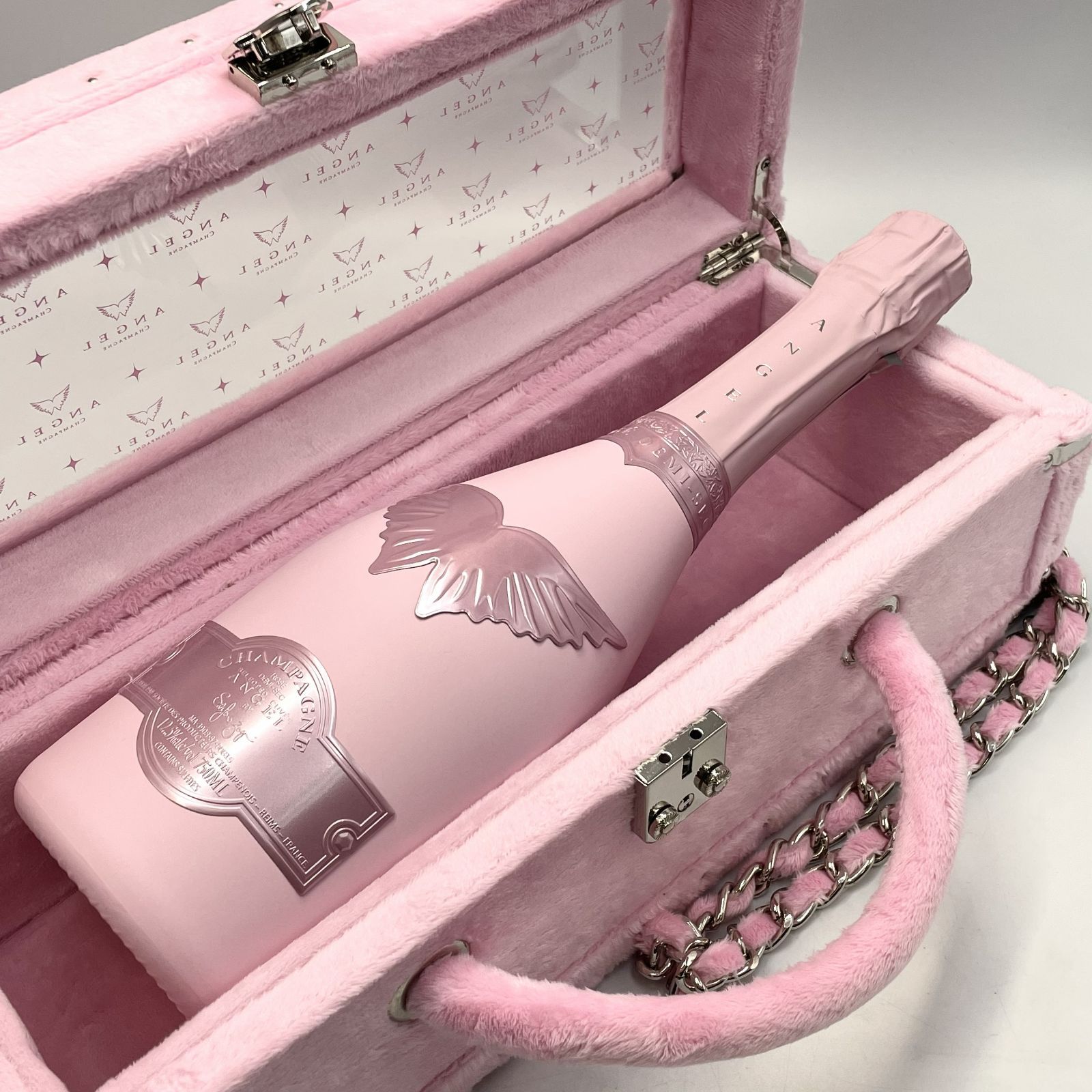 【淡いピンクで統一された華やかなデザイン/未開栓】ANGEL CHAMPAGNE エンジェルシャンパン ドゥミセック NV ロゼ 750ml 12％ ピンク DEMI SEC ROSE シャンパーニュ 洋酒 スパークリングワイン 高級シャンパン ファー 箱付き