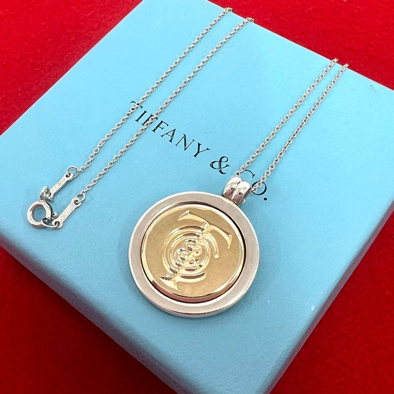 極 美品 TIFFANY&Co. ティファニー コンビ コイン ネックレス シルバー925 K18イエローゴールド アクセサリー シルバー 00040