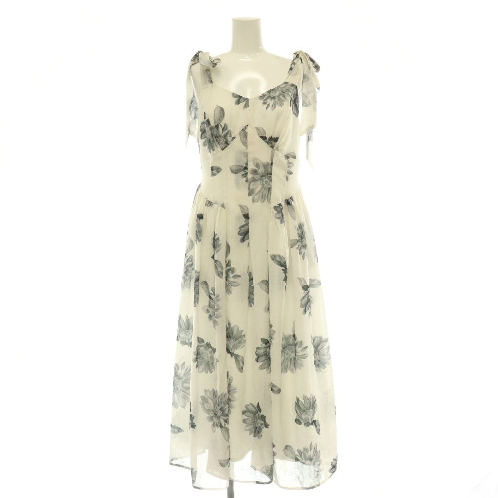 ハーリップトゥ Her lip to 24SS Sunflower-Printed Midi Dress ワンピース シアー ノースリーブ S 白 ホワイト グレー 1242305040 /CX ■OS