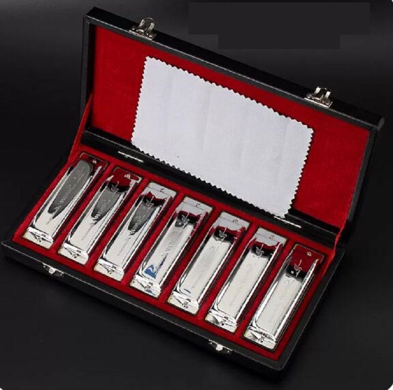 高品質7個 ブルースハープ ハーモニカ オルガン セット A B C D E F & Gキー 10穴 ボックス付 11,059円