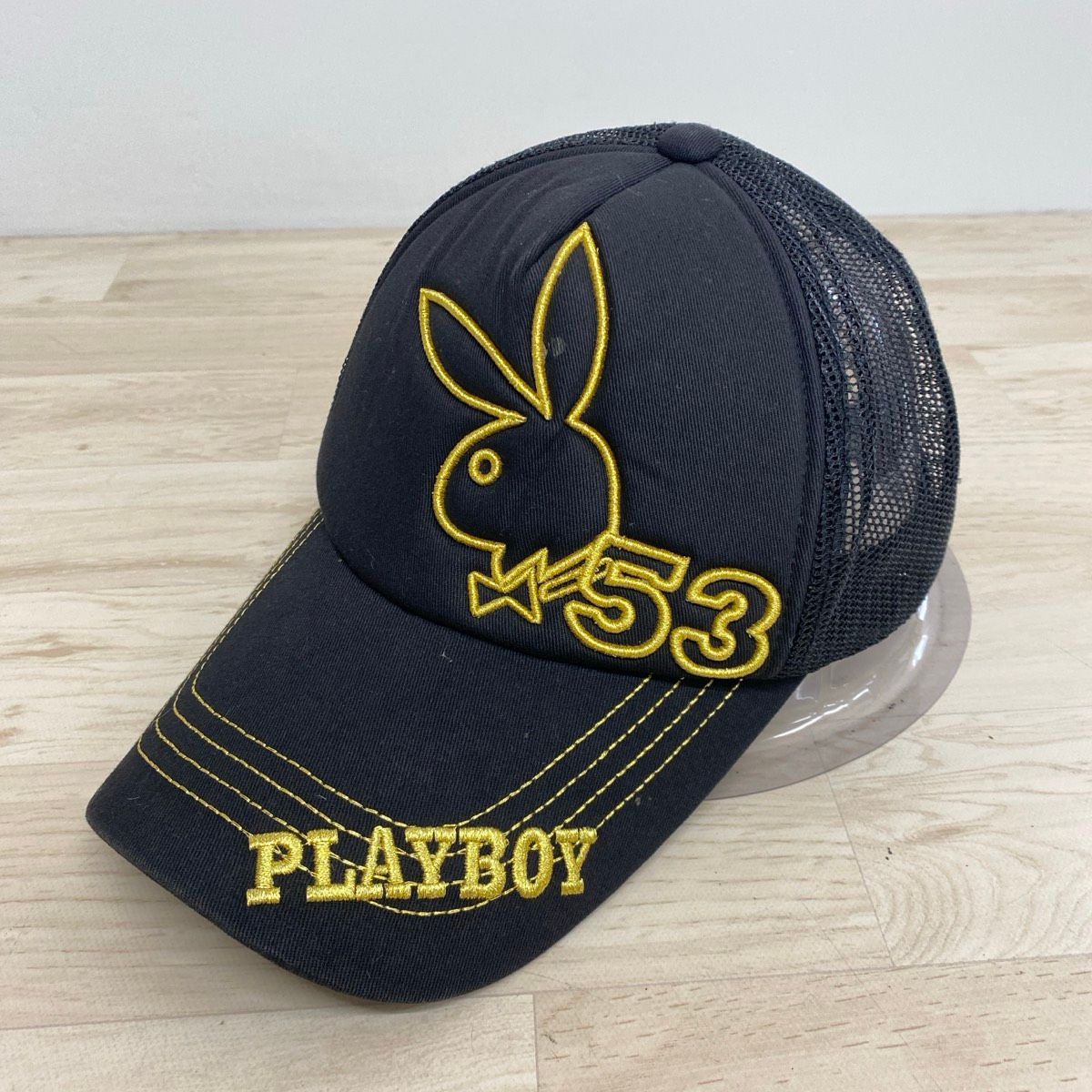Good Condition Playboy Mesh Cap Hat 53 Rabbit Embroidered Black/Black x Gold/Gold [OA06284]
