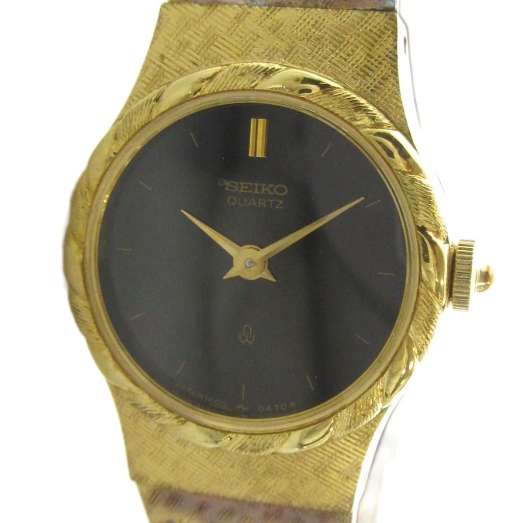 セイコー SEIKO 1400-0110 腕時計 クォーツ ウォッチ 黒文字盤 ゴールドカラー 金色 ■GY18 /MQ