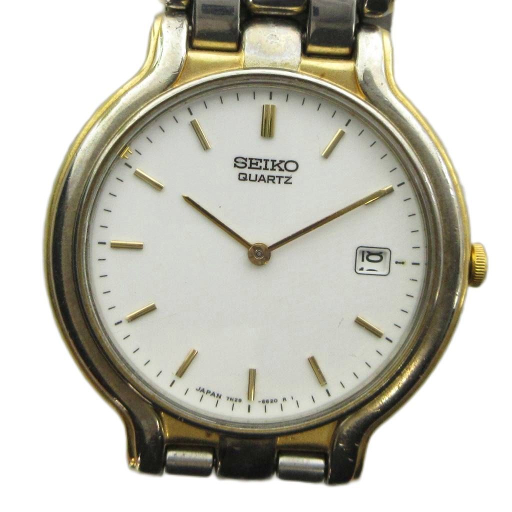セイコー SEIKO 7N29-6360 腕時計 ウォッチ クォーツ 白文字盤 カレンダー付き シルバー色 ■GY18 /MQ