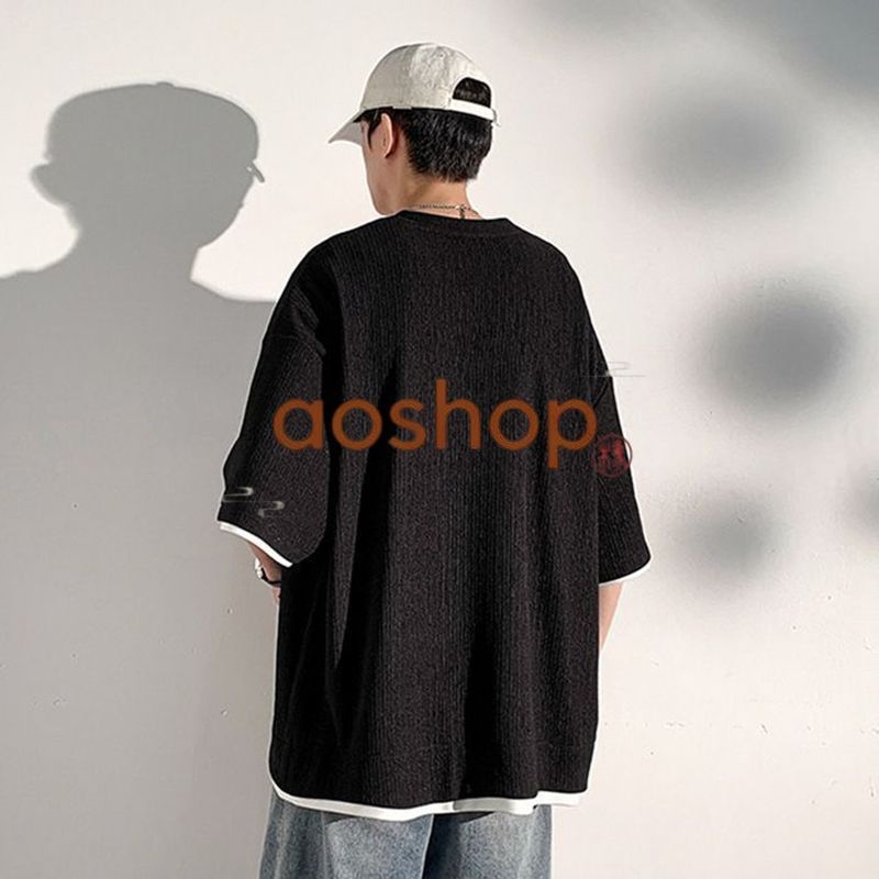 Tシャツ メンズ トップス 無地 大きいサイズ シンプル ゆったり 柔らかい肌触り 涼しい 快適 重ね着風 ビッグ シルエット おしゃれ かっこいい 春夏秋  thumbnail 3