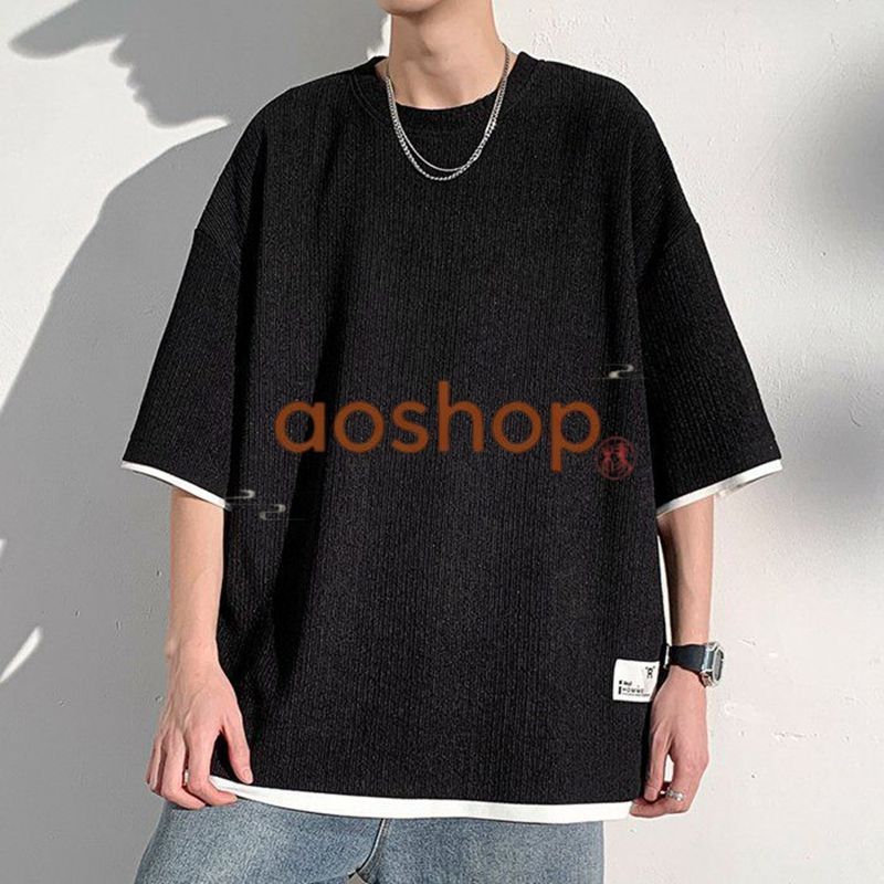 Tシャツ メンズ トップス 無地 大きいサイズ シンプル ゆったり 柔らかい肌触り 涼しい 快適 重ね着風 ビッグ シルエット おしゃれ かっこいい 春夏秋  thumbnail 2