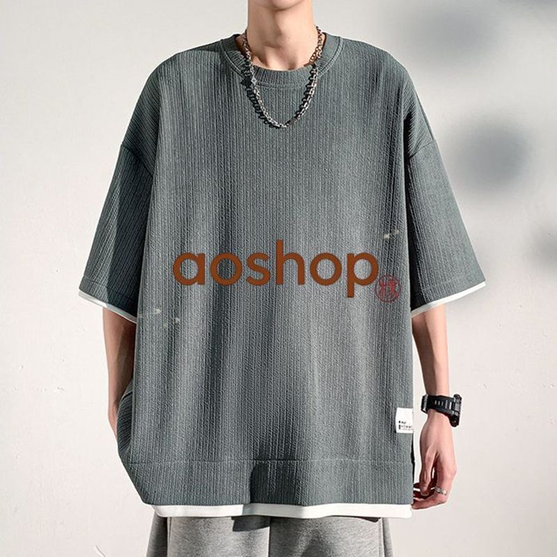 Tシャツ メンズ トップス 無地 大きいサイズ シンプル ゆったり 柔らかい肌触り 涼しい 快適 重ね着風 ビッグ シルエット おしゃれ かっこいい 春夏秋  thumbnail 6