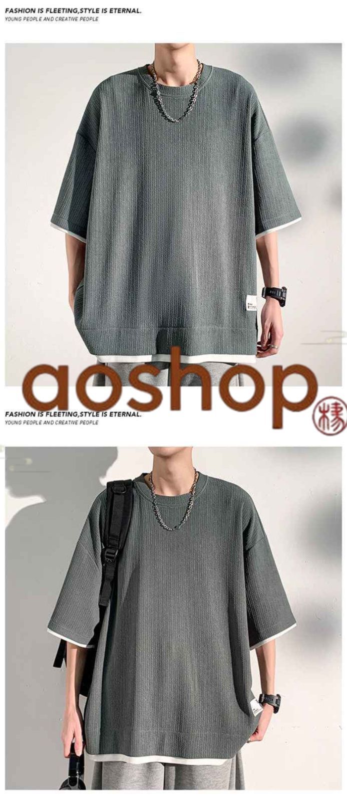 Tシャツ メンズ トップス 無地 大きいサイズ シンプル ゆったり 柔らかい肌触り 涼しい 快適 重ね着風 ビッグ シルエット おしゃれ かっこいい 春夏秋  thumbnail 7