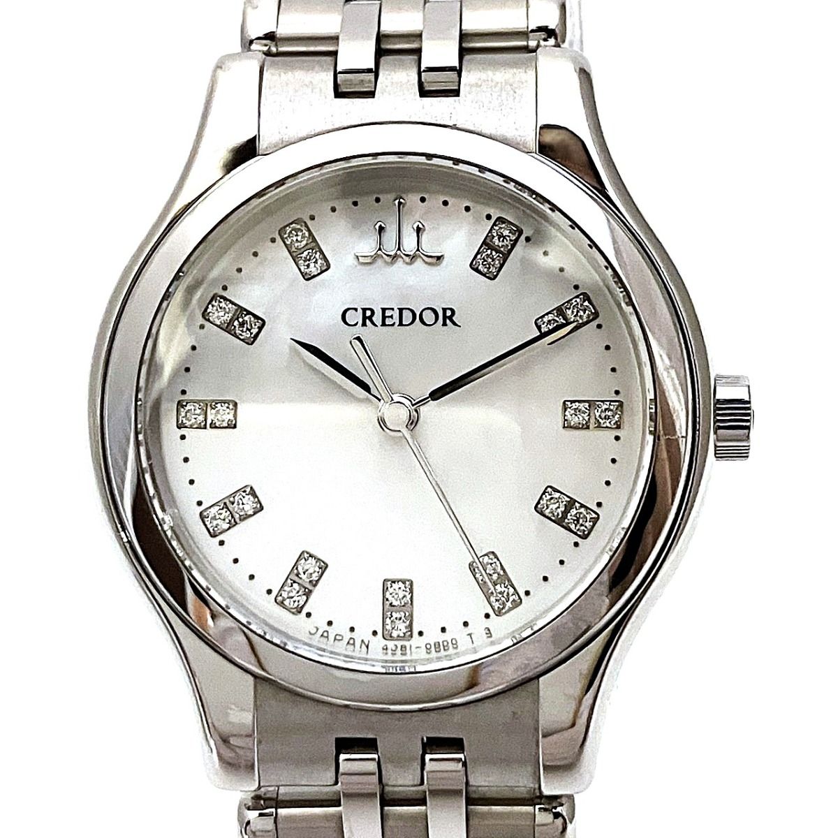Seiko SEIKO Credor Signo Diamond Index Watch, Total Weight Approx. 47g, SS SS, Quartz, White Shell Dial, 4J81-0AW0, Ladies