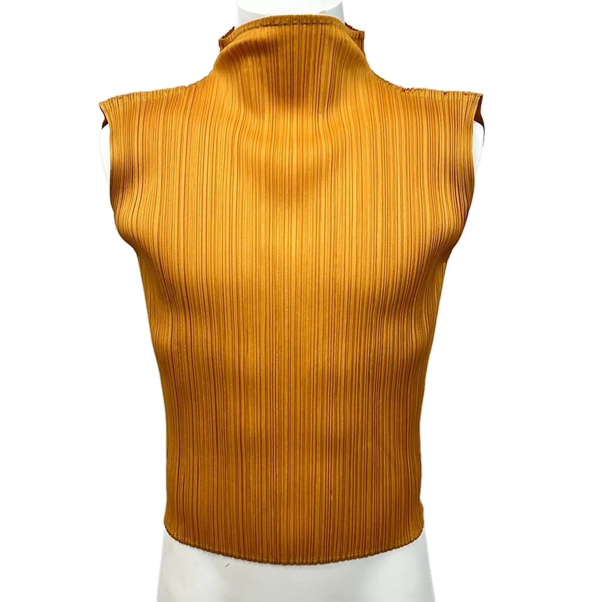 PLEATS PLEASE(プリーツプリーズ) ノースリーブカットソー サイズ3 L レディース美品 - ダークイエロー ハイネック/プリーツ