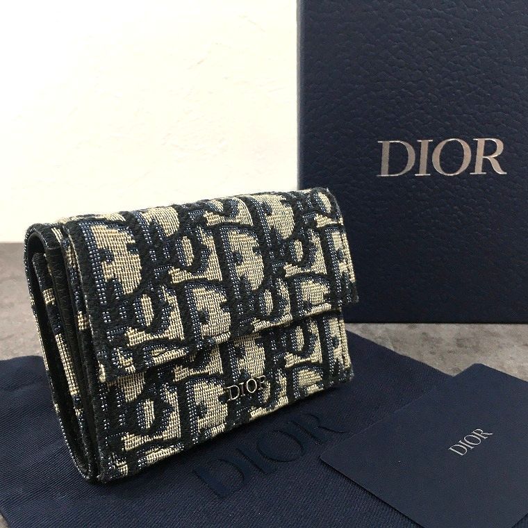 極美品 Christian Dior オブリーク 三つ折り財布 ネイビー 245