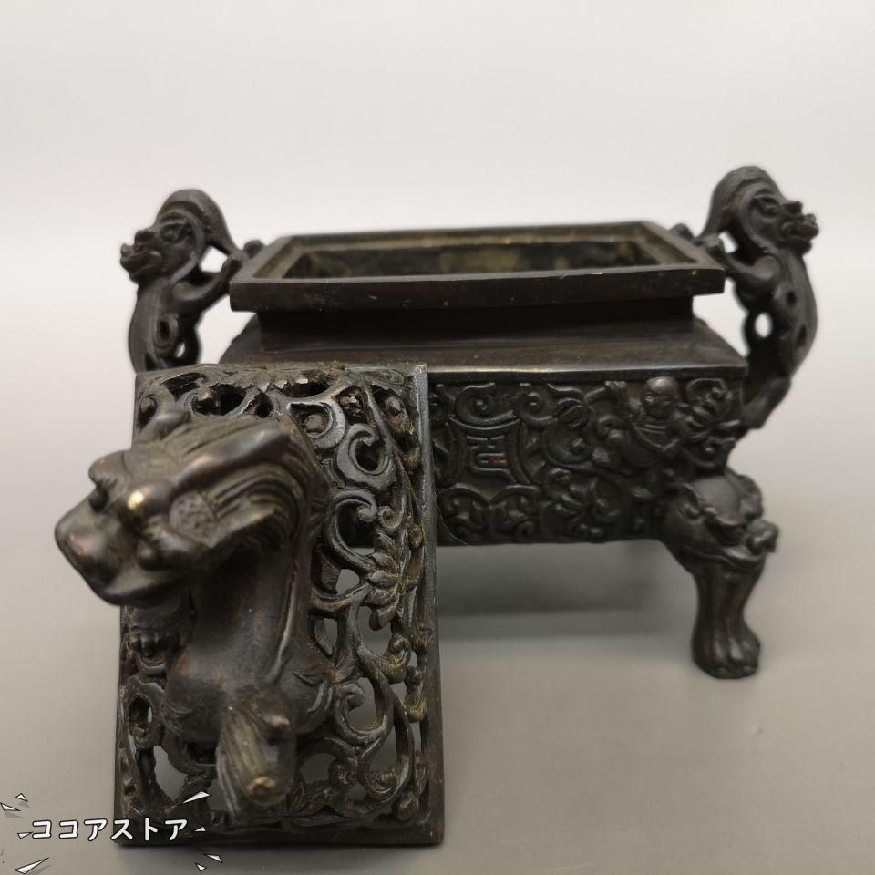 銅 細工 獅子香炉 厚重 香道具 仏具 工芸品 美術品 置物