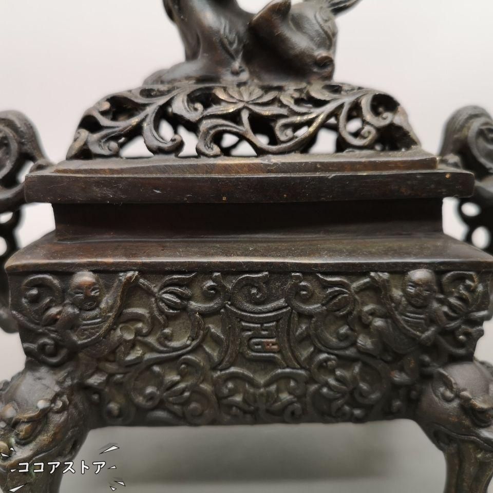 銅 細工 獅子香炉 厚重 香道具 仏具 工芸品 美術品 置物