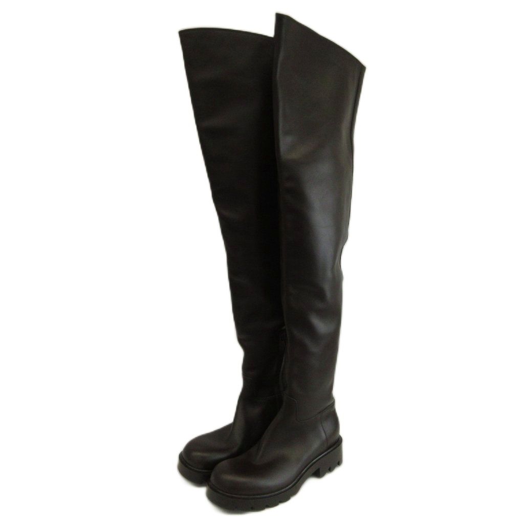 ボッテガヴェネタ BOTTEGA VENETA ラグブーツ LUG BOOTS サイハイブーツ ロングブーツ ニーハイ レザー ラウンドトゥ 37 24cm ダークブラウン /XZ ■GY19 42,540円