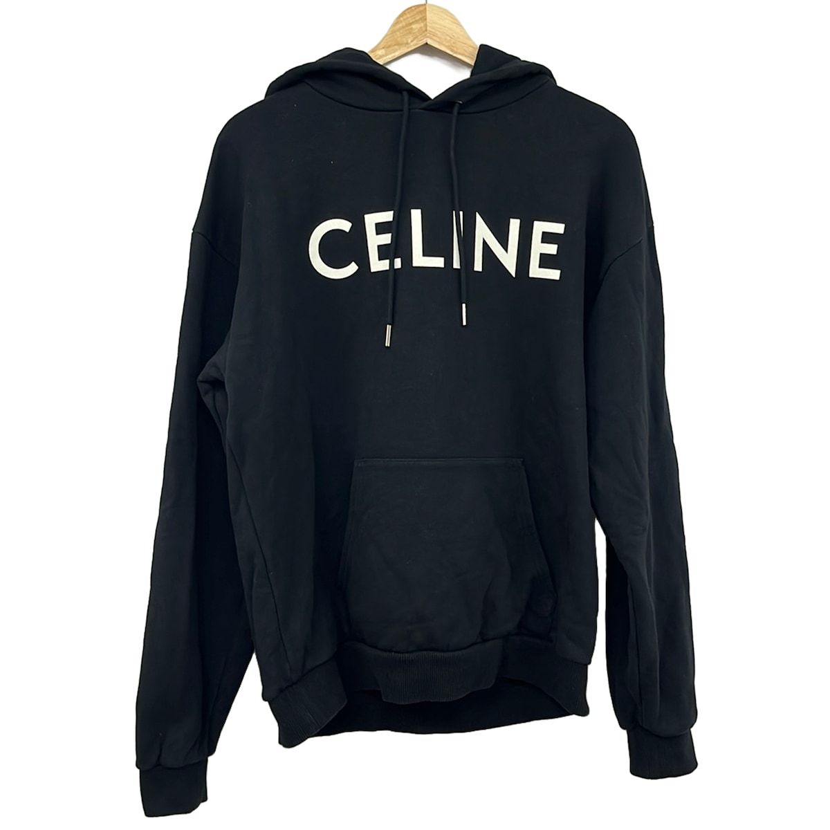 CELINE(セリーヌ) パーカー サイズM メンズ ルーズ フーディー 2Y321670Q 黒×白 長袖/プルオーバー/ロゴ