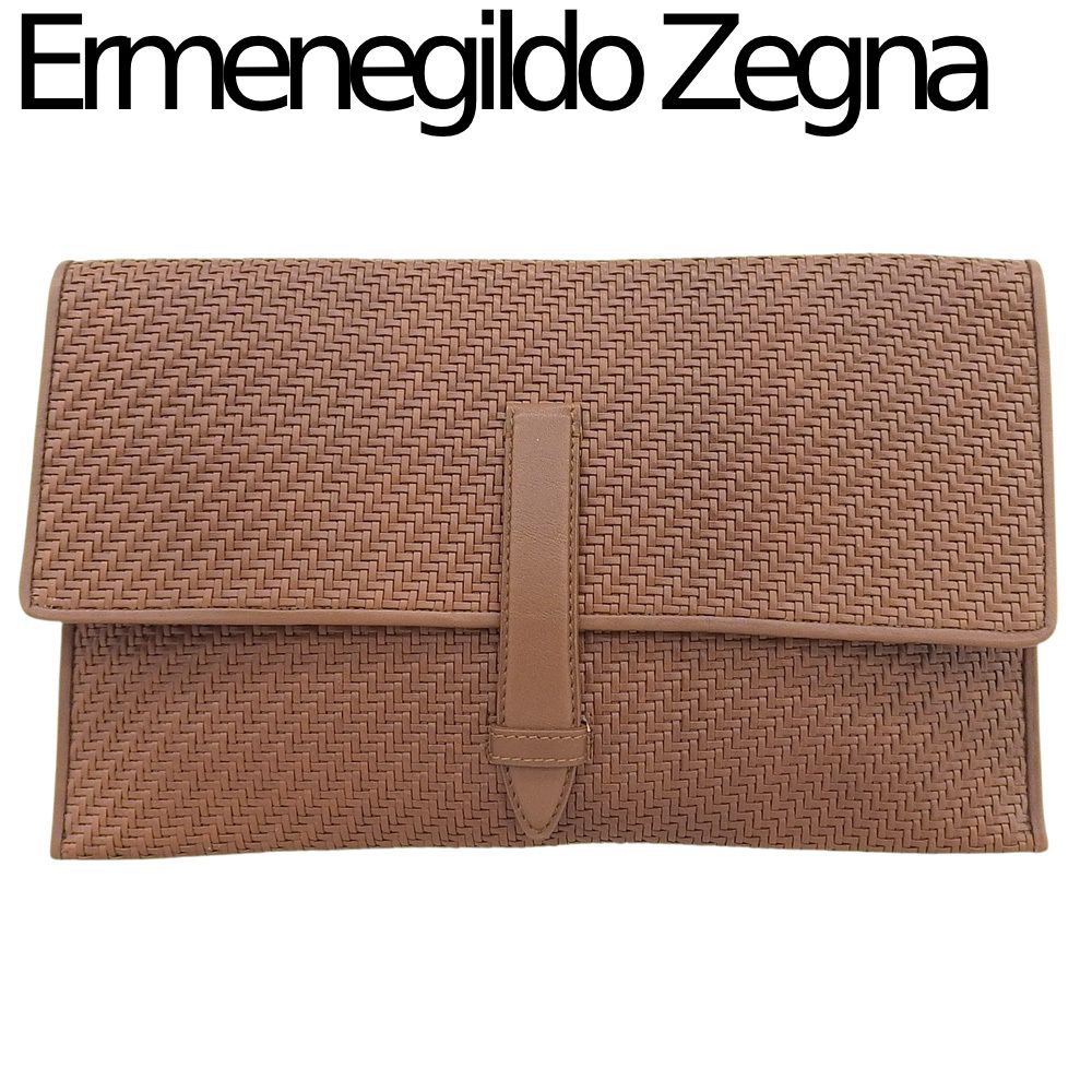 超美品 エルメネジルド ゼニア Ermenegildo Zegna ペッレテスータ ナッパレザー クラッチ バッグ ポーチ 茶 ブラウン メンズ 未使用に近い