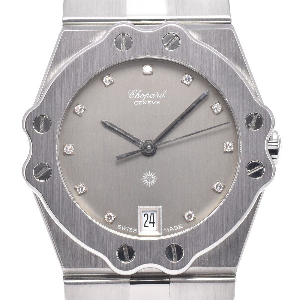 ショパール Chopard 26/8025 サンモリッツ 11Pダイヤモンド グレー クォーツ メンズ 美品 内箱・保証書付き 腕時計 E#149850