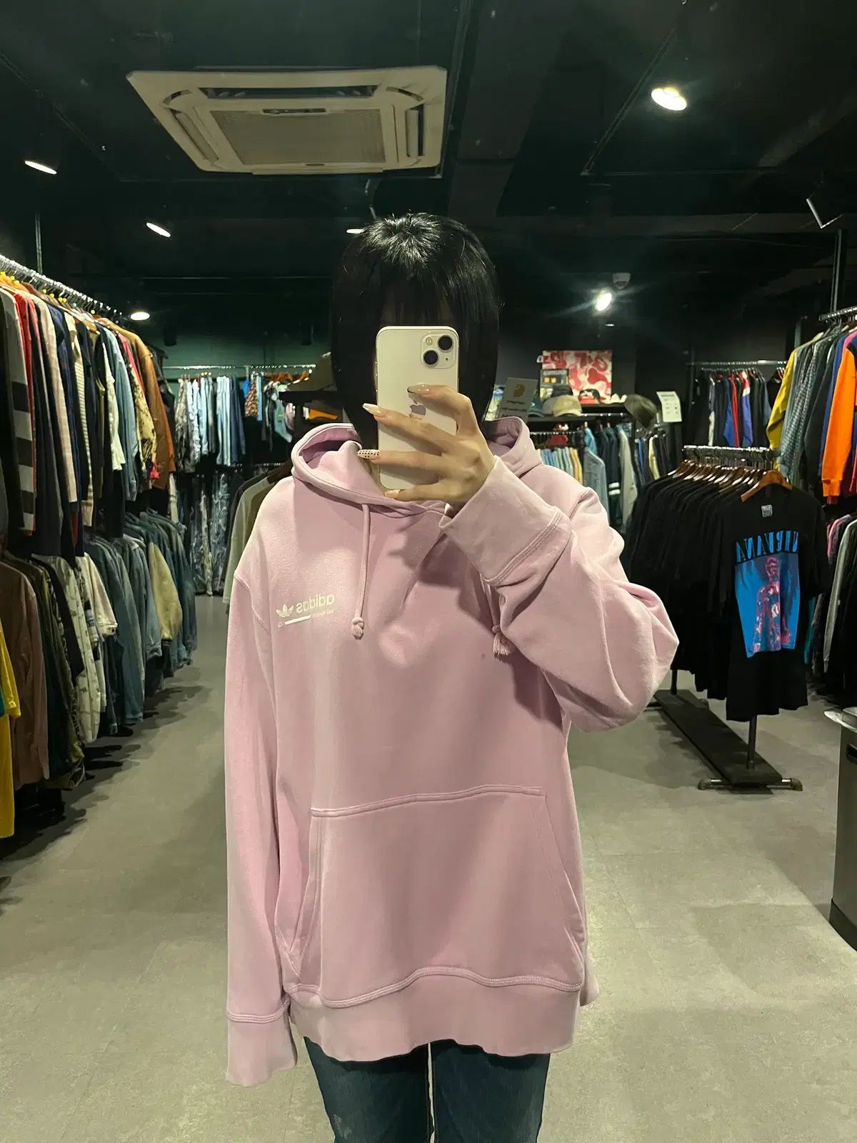 (929) ADIDAS アディダス プリンティング フードTシャツ ピンク