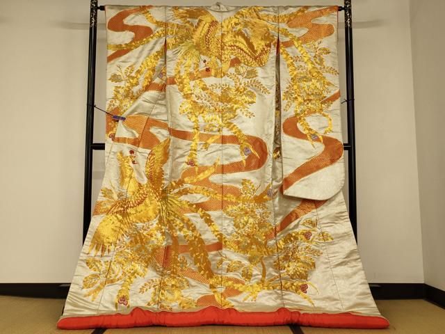 平和屋本店●中国三大刺繍 相良刺繍 駒刺繍 色打掛 和装 婚礼 結婚式 花嫁 神社挙式 鳳凰草花文 金銀糸 逸品 AABJ2872fw