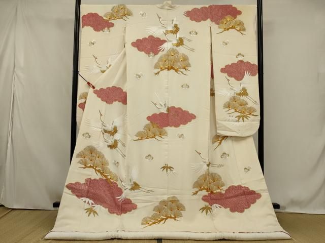 平和屋本店●色打掛　引き振袖　和装　婚礼　結婚式　花嫁　神社挙式　絞り　駒刺繍　飛鶴松文　金糸　金彩　逸品　AABK2745ou