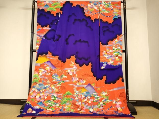 平和屋本店●お引きずり・お引き摺り・引き振袖 和装 結婚式 舞妓 芸妓 芸者 衣装 駒刺繍 型染め 松竹梅風景文 逸品 AABJ2896fw
