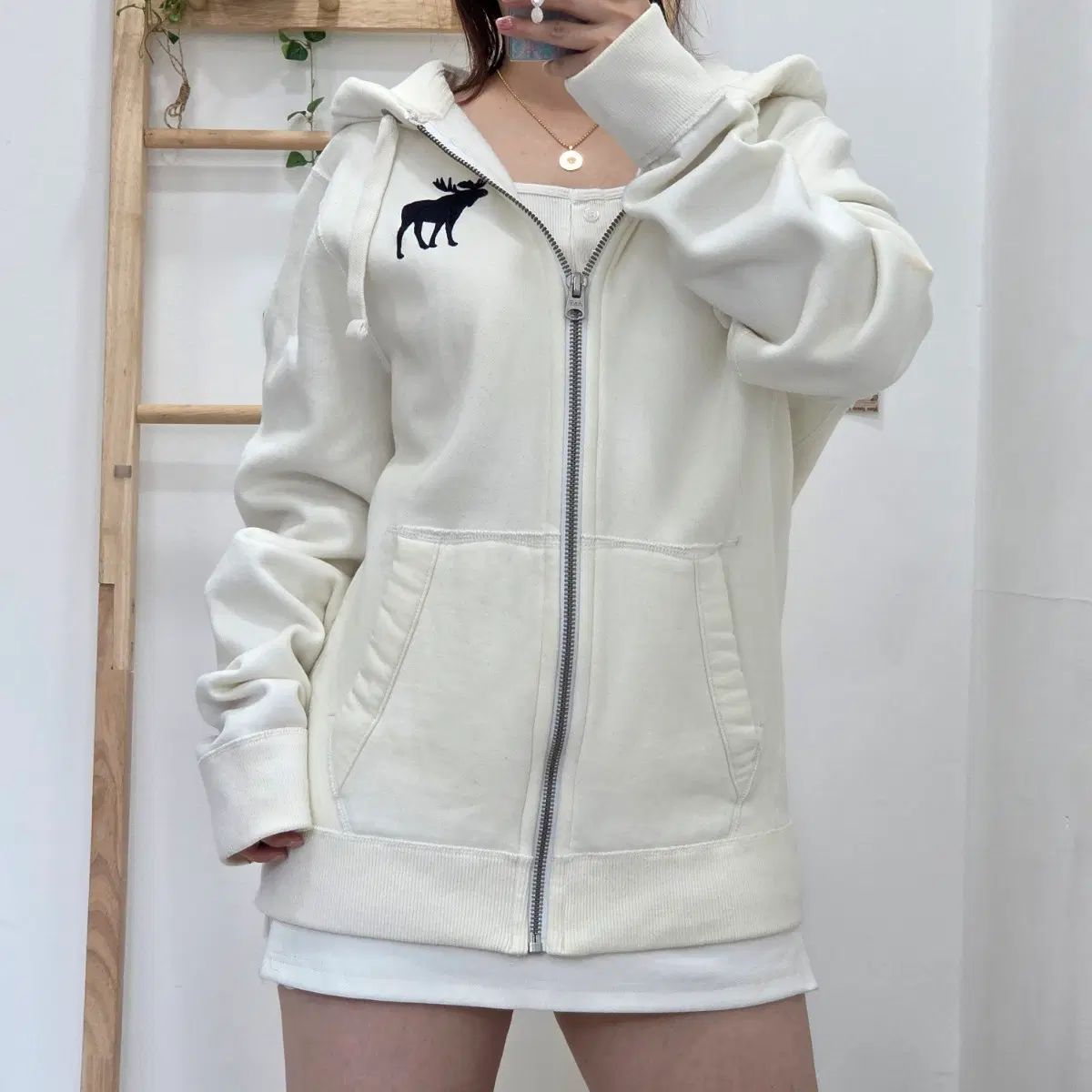 XL/アバクロンビー フード ジップアップ アイボリー