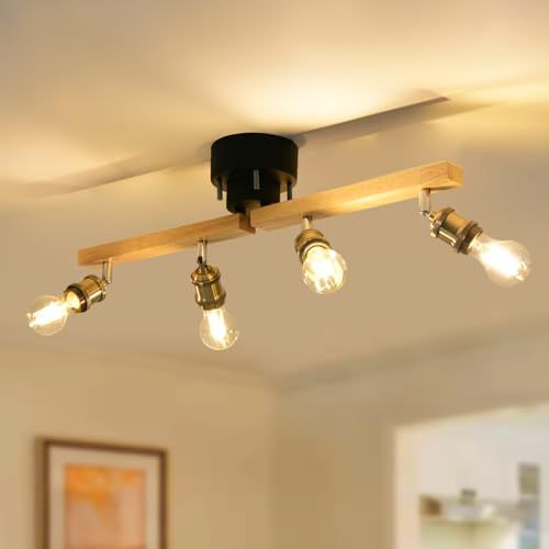 【新品】ペンダントライト 4灯 シーリングライト LED電球付き 調光調色 スポットライト リモコン付き 木目調 6畳 8畳 リビング照明 525eab0b