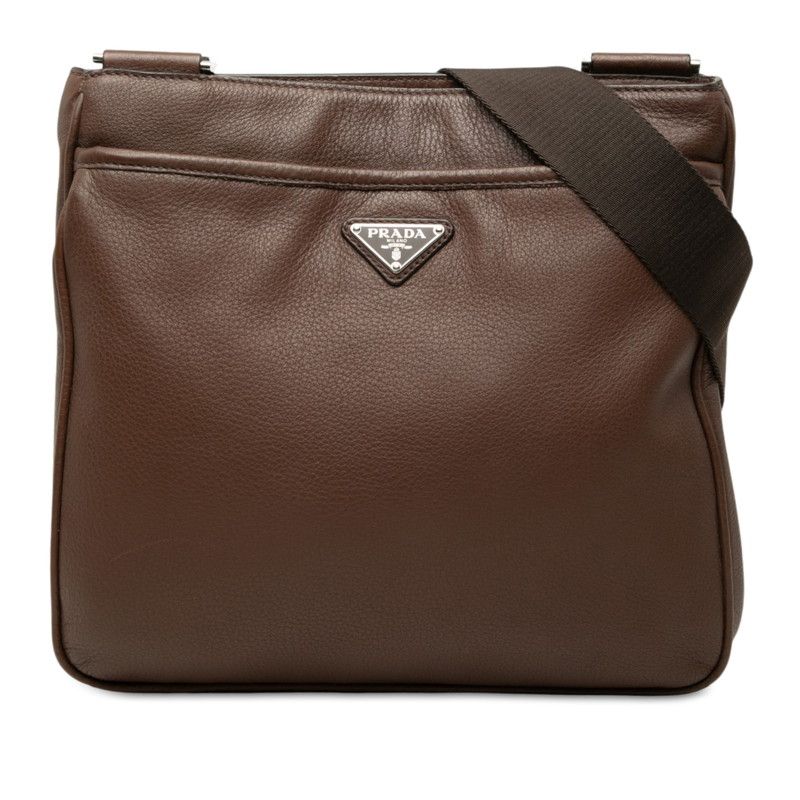 プラダ 三角ロゴプレート 斜め掛け ショルダーバッグ ブラウン レザー レディース PRADA【1-0284137】