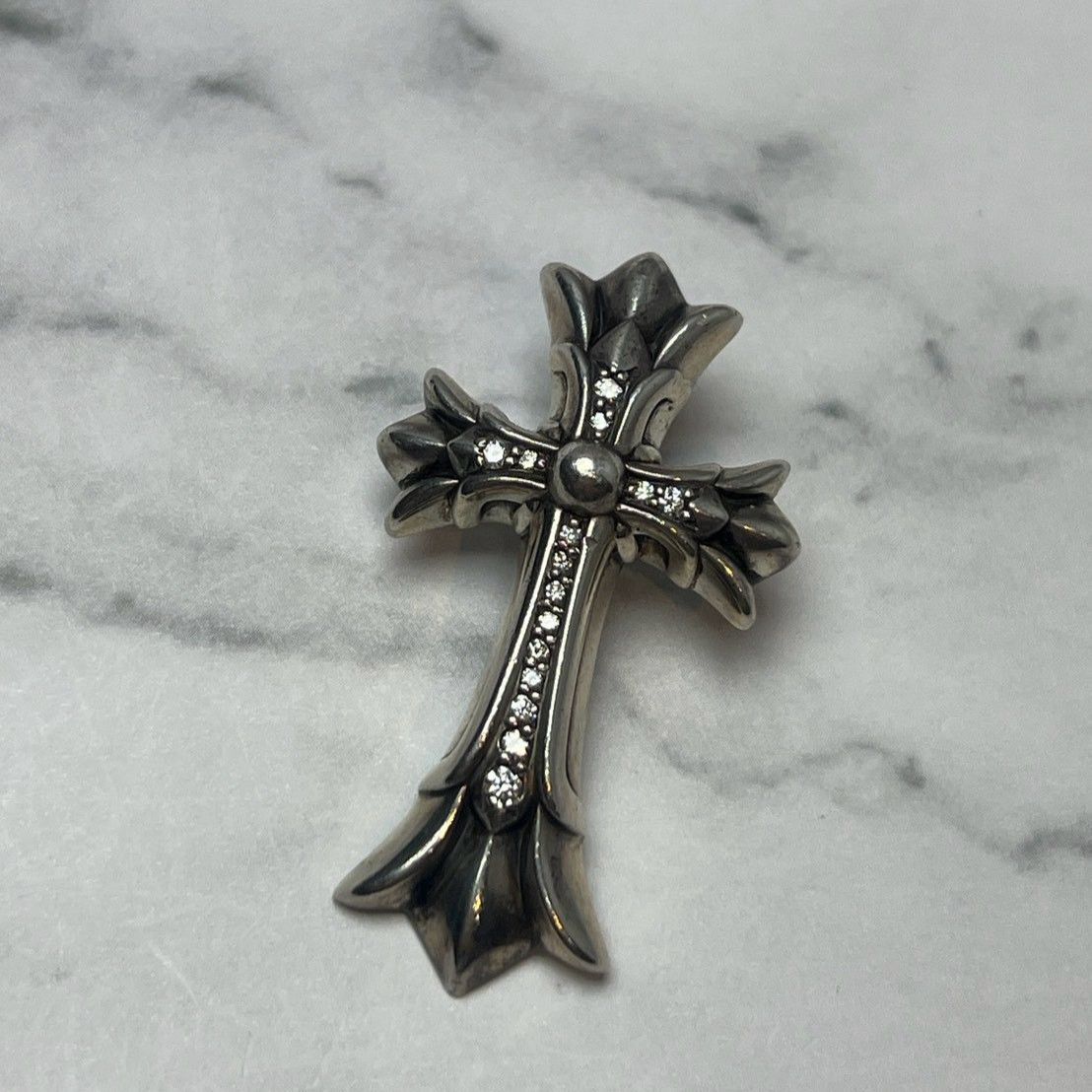 クロムハーツ　ネックレストップ　ダブルCHクロス　スモール　PAVEダイヤ　シルバー　A品 3527
