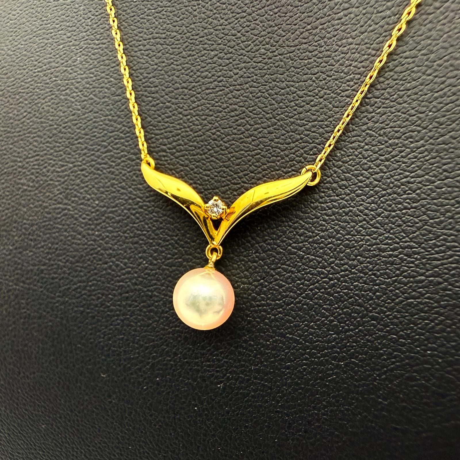 MIKIMOTO ミキモト 2.6g パール 約7.0mm ダイヤ レディース ネックレス