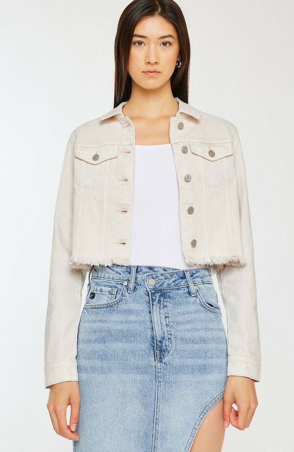 カンクン レディース ボトムス デニムパンツ クロップド ジャケット KanCan Ellie Croppedenim Jacket Ecru エクリュ