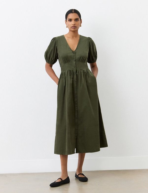 ファイナリー ロンドン レディース ボトムス カジュアルパンツ コーデュロイ ミディワンピース ミディ Finery London Arlow Short Sleeve Corduroy Midi D