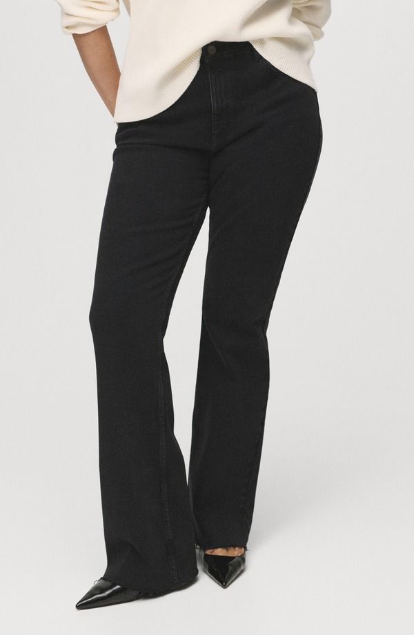 マンゴ レディース ボトムス デニムパンツ ジーンズ MANGO Fiona Mid Rise Flare Jeans Black Denim ブラック