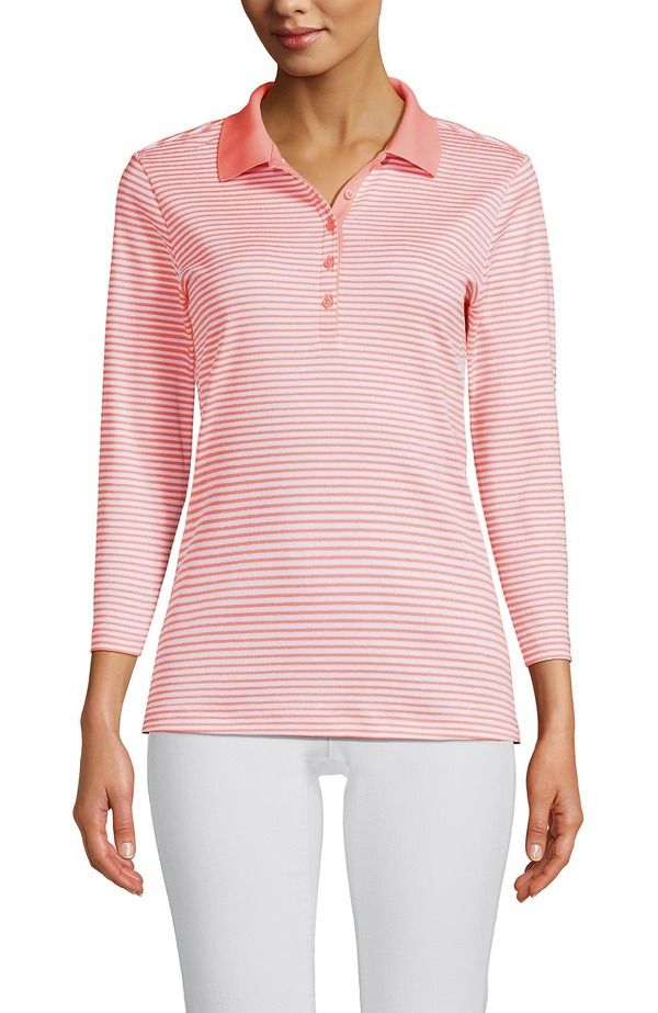 ランズエンド レディース トップス ポロシャツ コットン Lands End 34 Sleeve Supima Cotton Polo Shirt Sunset Coral Pink Micro St 13,860円