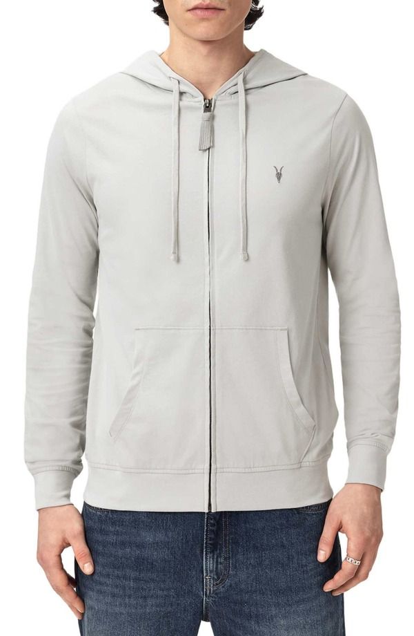 オールセインツ メンズ アウター パーカー・スウェット コットン AllSaints Brace Cotton ZipUp Hoodie Pebble Grey グレー