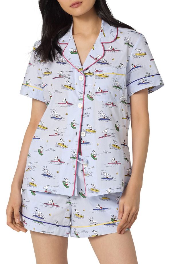 ベッドヘッドパジャマ レディース アンダーウェア ナイトウェア コットン BedHead Pajamas x Peanuts Catch a Wave Organicotton Poplin Shor