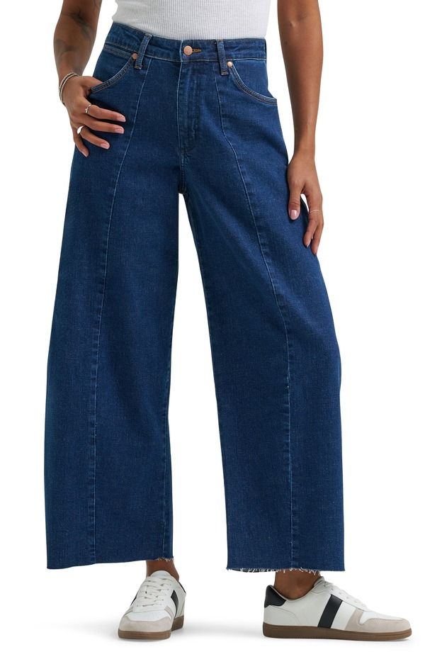 ラングラー レディース ボトムス デニムパンツ ハイウエスト アンクル ジーンズ Wrangler Cowboy Raw Hem Seamed High Waist Ankle Barrel Jean