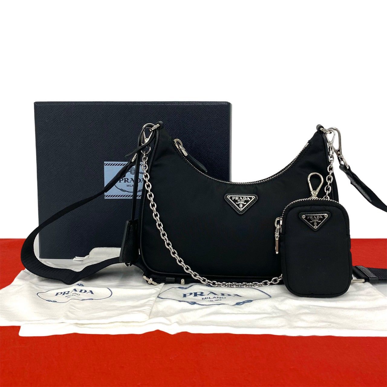 極 美品 箱 袋付き PRADA プラダ 三角ロゴ 金具 テスート ポコノ 