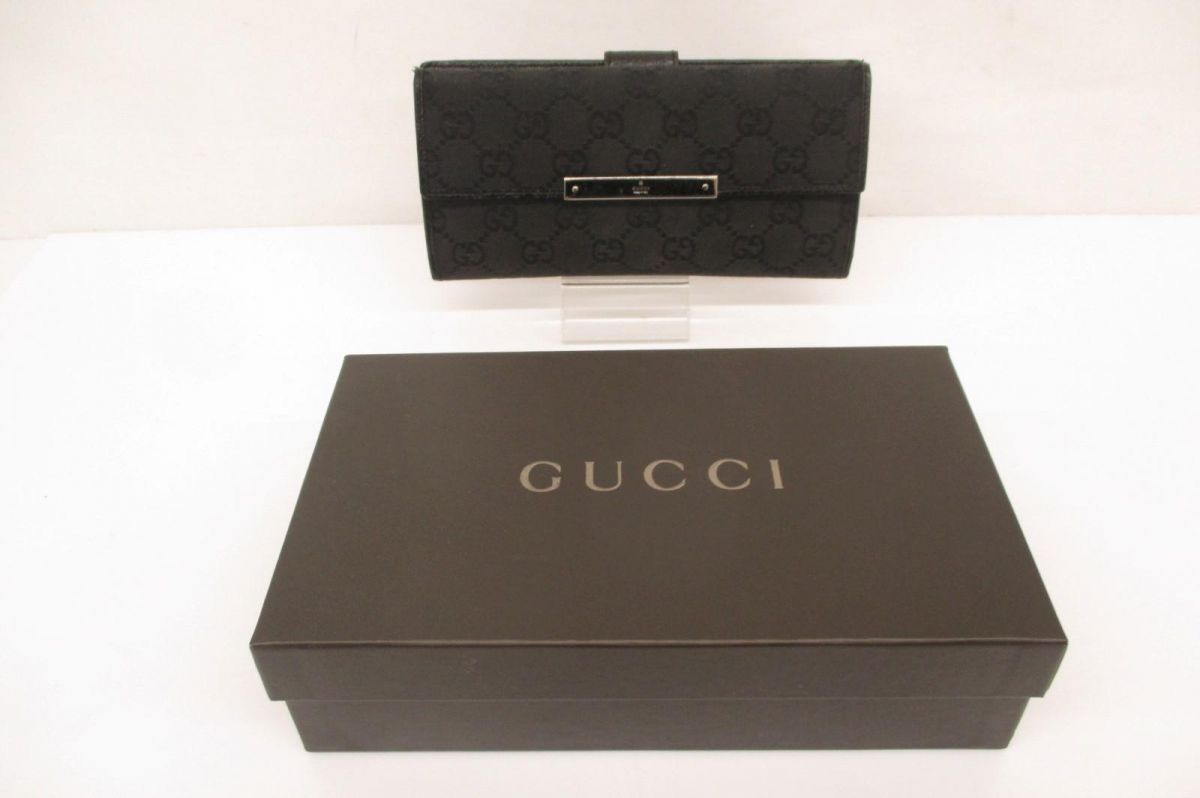 良品 グッチ GUCCI GG 総柄 二つ折り 長財布 112715 2888 ウォレット 黒 ブラック GGキャンバス キャンバス地×レザー ブラック 黒 レディ 15,975円