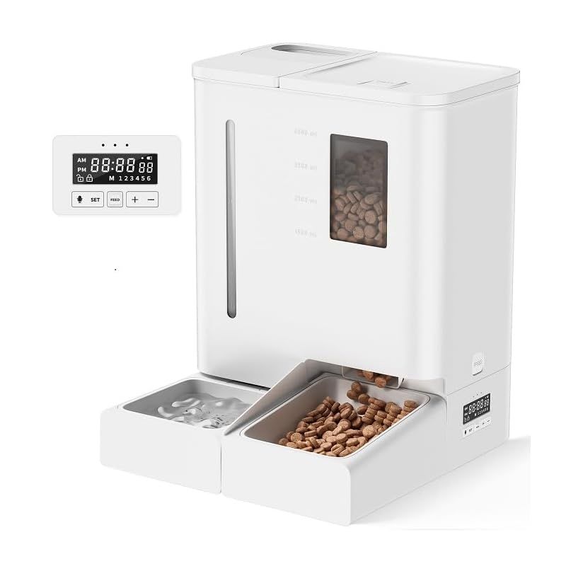 【新品】 DUDUPET 自動給餌器 猫 給水器一体化 5Lフード・4L水タンク 2026新モデル タイマー式 犬猫用 給餌器 猫 2WAY給電 音声録音 ホワイト