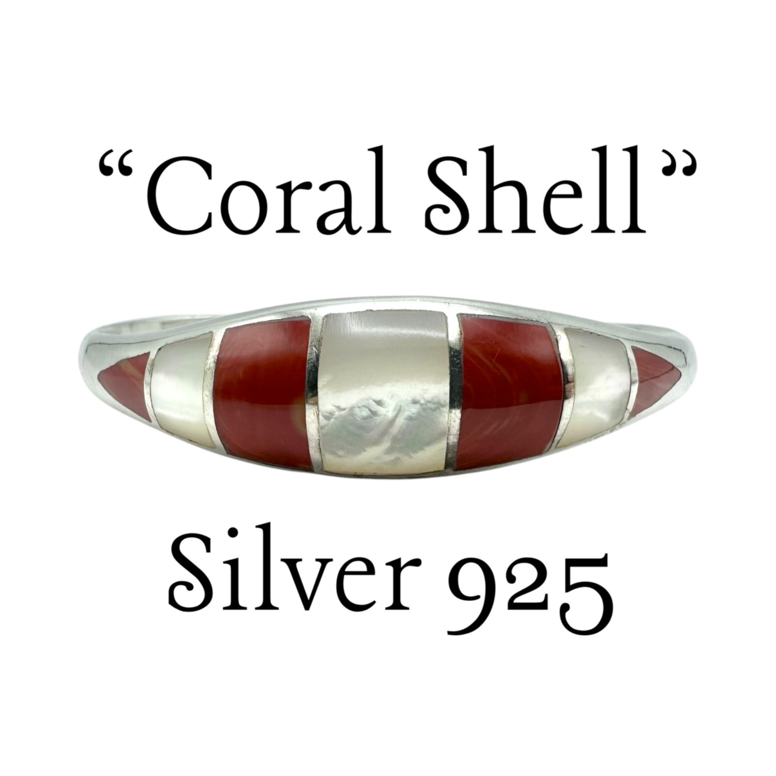 【珊瑚と貝】 コーラル シェル インレイ Silver 925 刻印 Vintage Bangle Bracelet シルバー バングル ブレスレット ユニセックス 美品 インディアンジュエリー