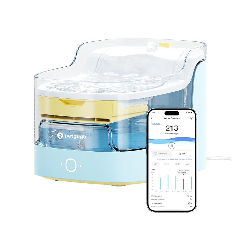 【新品】 PETGUGU 猫 自動給水器 アプリ管理 飲水量記録 8重濾過 循環式 猫 給水器 静音設計 ワイヤレスポンプ 2L大容量 2.4GHz WiFi対応 2種類の給水モード 犬猫 水飲み器 PF1 カラー