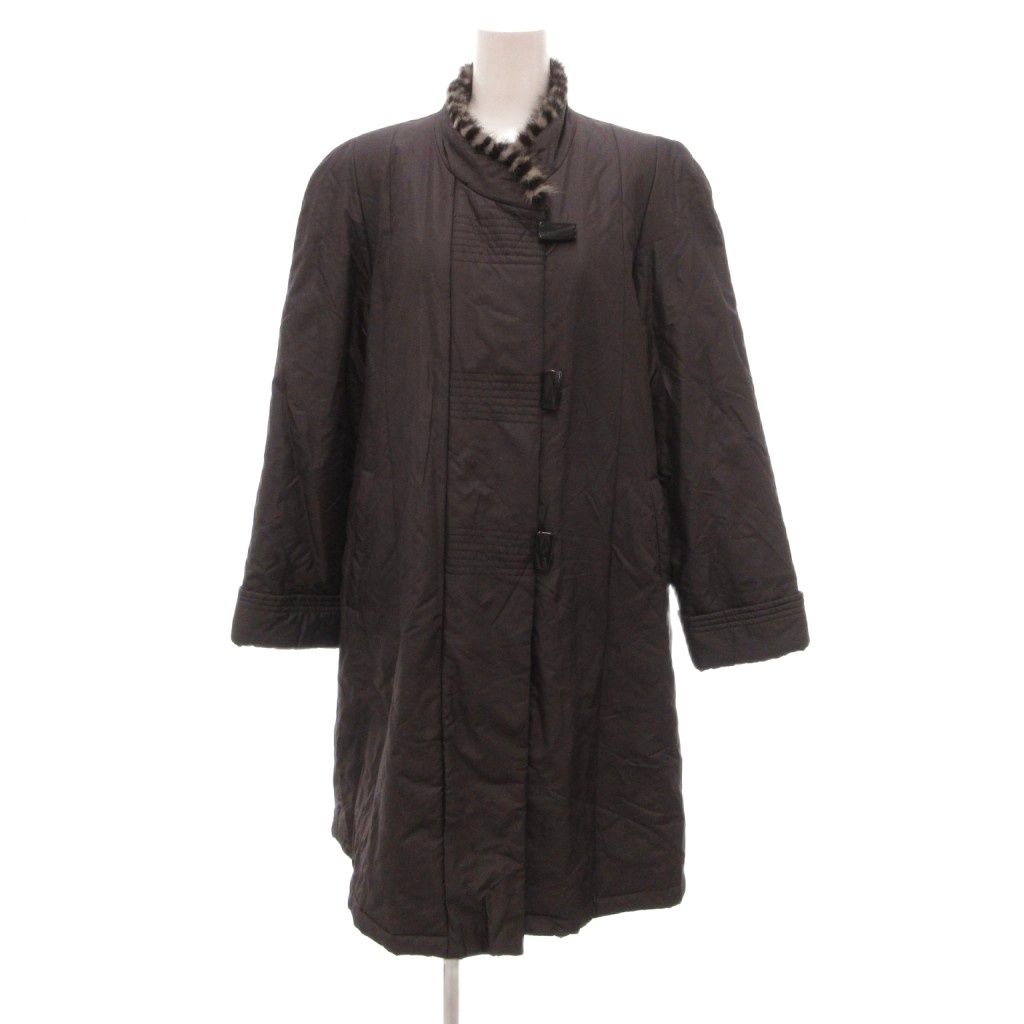 Chere Amour 中綿コート 絹 シルク ミンクファーカラー ミドル丈 M ブラック系 /UO ■ECF008