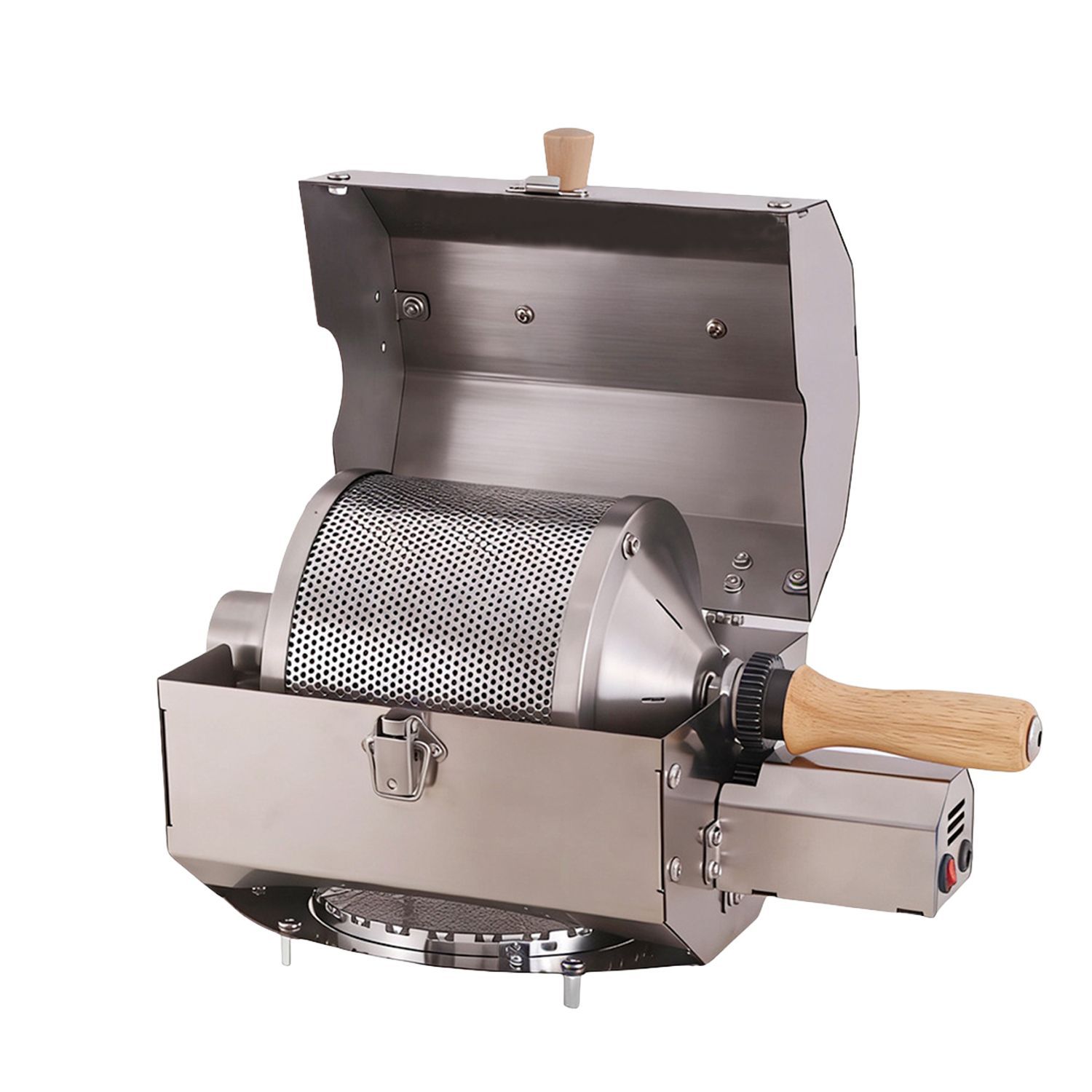 Kurflo コーヒー焙煎機 直火式回転焙煎機 電動焙煎機 ガス火対応 大容量450g 可変速モーター付き 自動回転 ステンレス製 家庭用 【蓋付き】