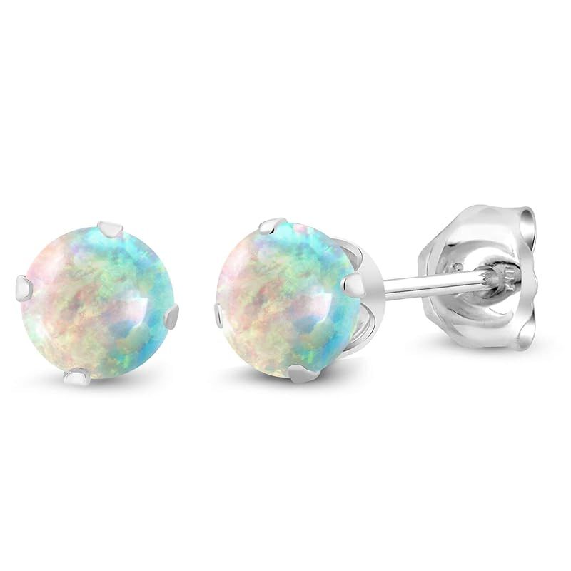 [Gem Stone King] 0.5カラット シミュレイテッド ホワイトオパール ピアス レディース シルバー925 金属アレルギー対応 10月 誕生石 誕生日プレゼント