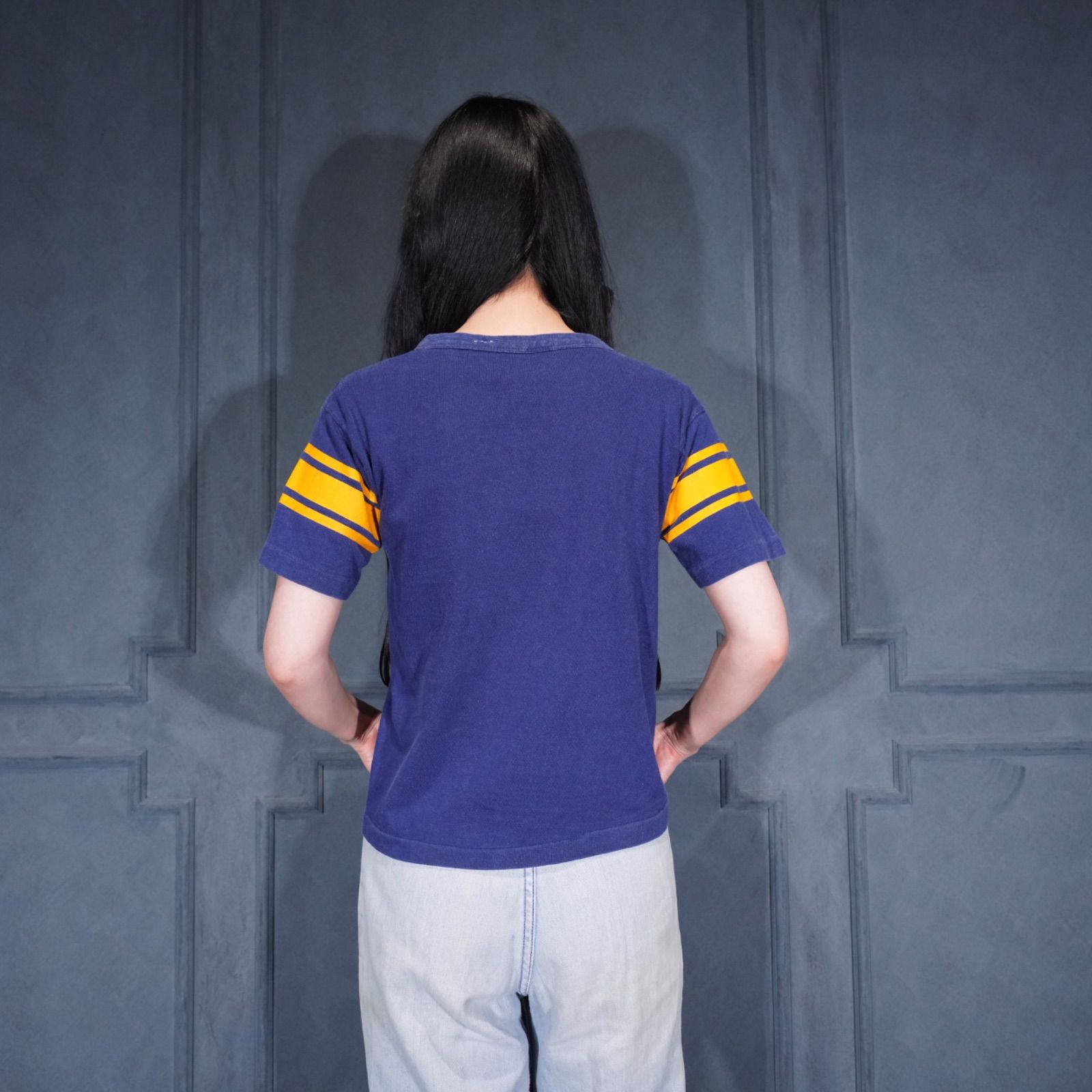 70's～80's USA VINTAGE champion LEGIONVILLE BRAINERD PRINT DESIGN FOOT BALL T SHIRT/70年代～80年代アメリカ古着チャンピオンバータグプリントデザインフットボールTシャツ